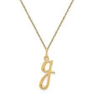 14k Solid Gold Script Initial G Pendant Charm